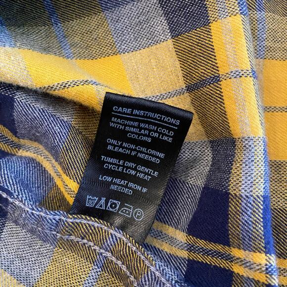 Denim & Flower Slim Fit Yellow Blue Plaid Flannel Long Sleeve Shirt XL - Picture 8 of 12